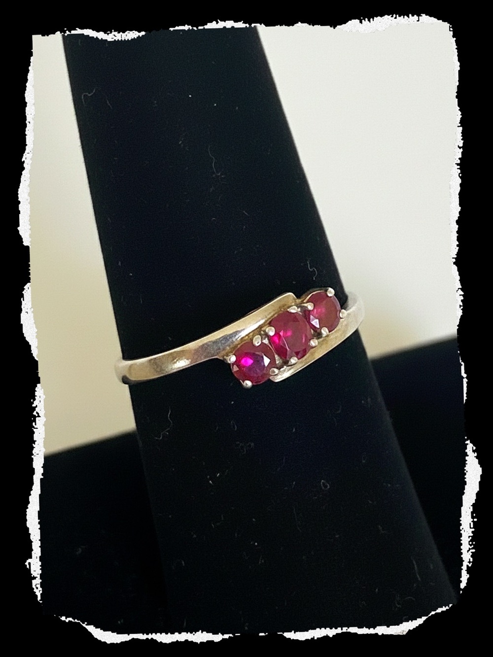 Vintage Sterling Silver Ruby Set Trilogy Ring • Sz. 8